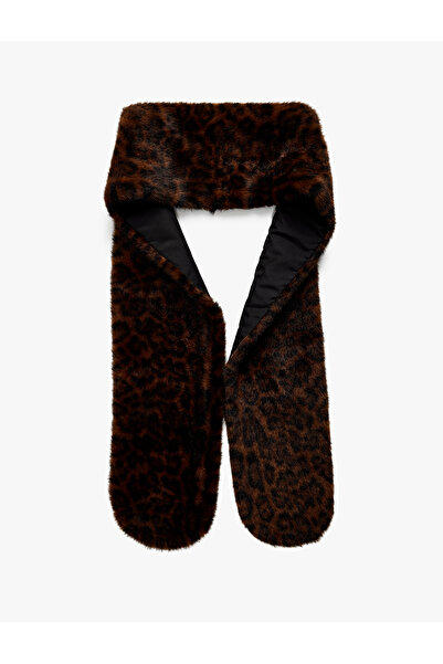Koton Leopard Patterned Faux Fur Scarf - X Melis Ağazat