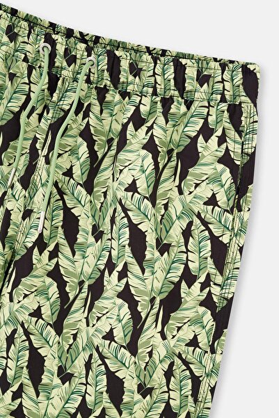 Dagi Black - Green Tropical Leaf Des. Long Shorts