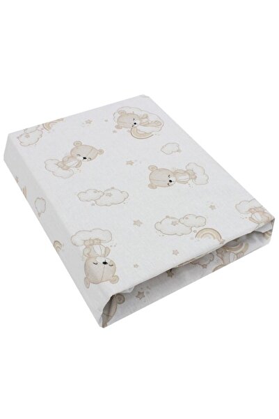 PRICHINDEL Fitted Sheet, cotton, cream teddy on cloud, 120x60 cm, white