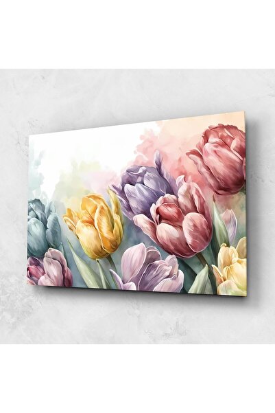 Arthub Tablou Sticla,Dormitor si Living, Lalele, Pastel Tulips