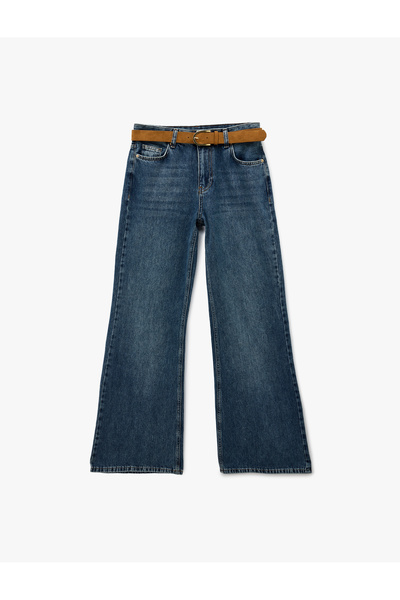 Koton Cotton Buttoned Belt Detailed Flared Jean Trousers - Flare Jeans