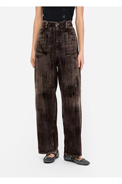 Liu Jo Women's High Waist Comfortable Fit Wide Leg Cotton Denim Brown Jeans Mf5358D0299-87477