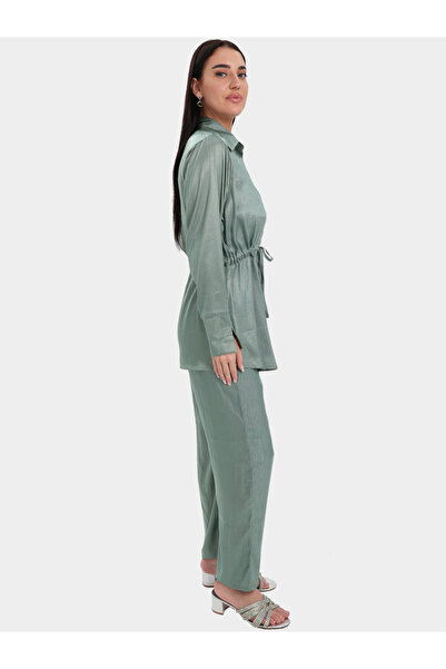 Elena by DStyle Green Waist Drawstring Shirt and Pants Trousers Set