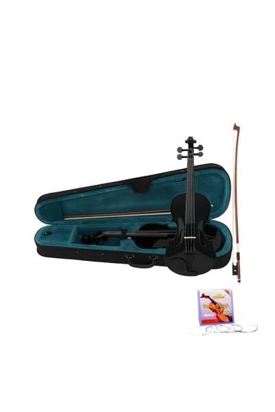 Depox Children's wooden classical violin set 1/8,string set and bow 1/8, DEPOX®, 43 cm,glossy black finish