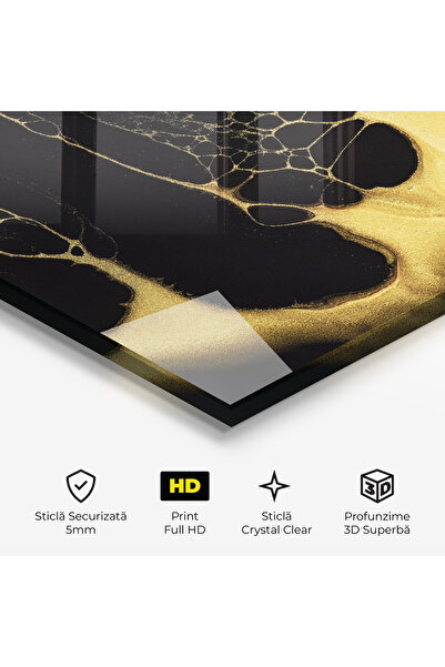 Arthub Tablou Sticla,Dormitor si Living, Marble, Black Golden Marble
