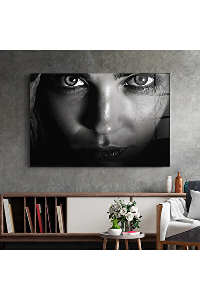 Arthub Tablou Sticla,Dormitor si Living, Alb Negru, Closeup Portrait