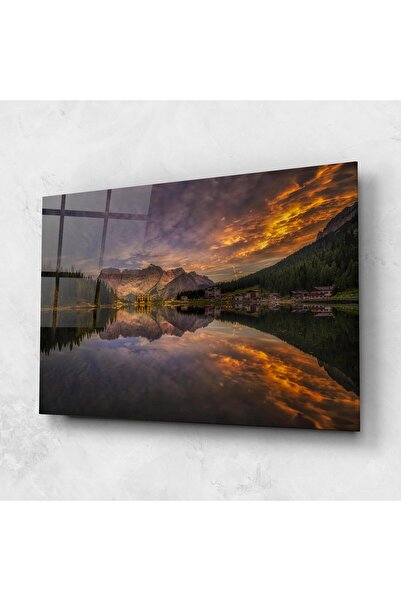 Arthub Glass Painting, Bedroom and Living Room, Lakes, Misurina Sunset