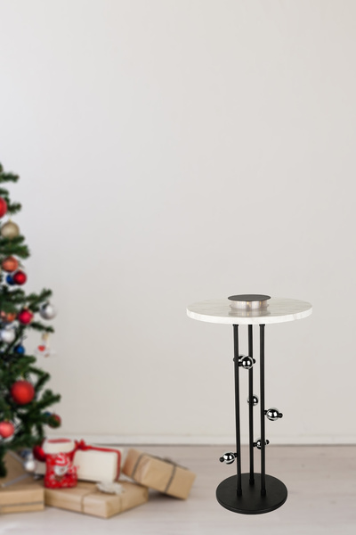 Begüsa Juvina Krom Toplu Ledli Pilli Sehpa Siyah Mermer Ahşap