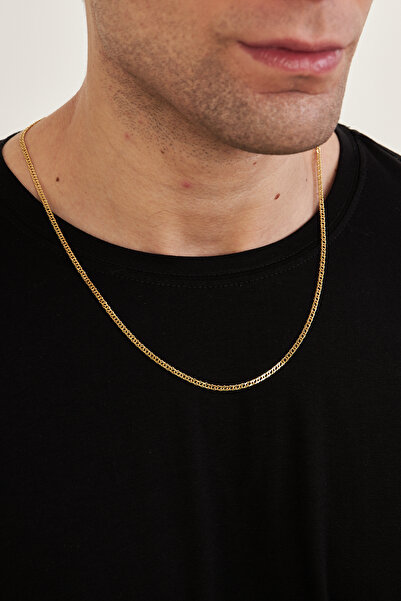 Ventino Silver 18K Altın Kaplama 3mm Rambo 925 Ayar Gümüş Erkek Zincir Kolye VEK3103