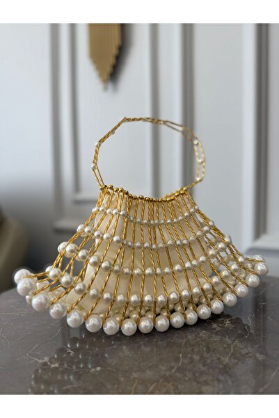 EL İŞİ DÜNYASI حقيبة ذهبية مزينة باللؤلؤ