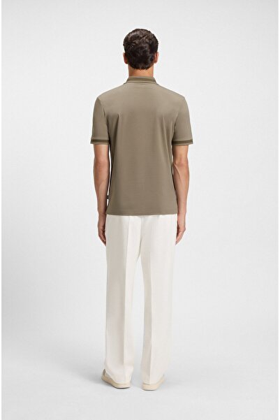 BOSS Men's Polo Neck Button Closure Color Detail on Collar and Sleeves Light Brown Polo Neck T-Shirt 50543865-245