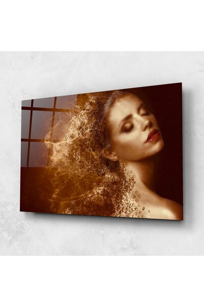 Arthub Tablou Sticla,Dormitor si Living, Femei Abstracte, Golden Beauty