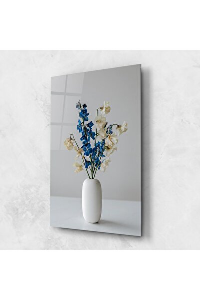Arthub Tablou Sticla,Dormitor si Living, Flori In Vaza, Blue White Vase