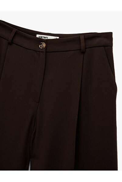 Koton Wide Leg Loose Fit Fabric Trousers with Pile Detail