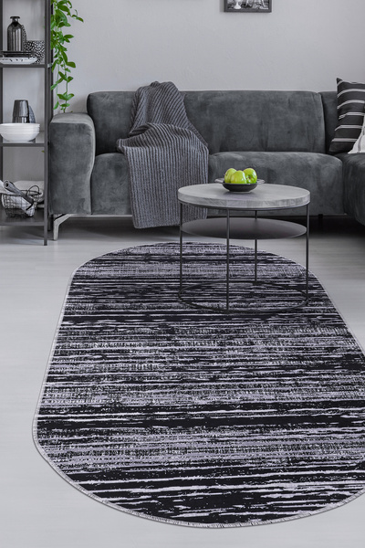 Dijidekor Covor DIGITAL oval fără franjuri, DESIGN MODERN, CULOARE NEGRĂ Covor ștergabil 60x400