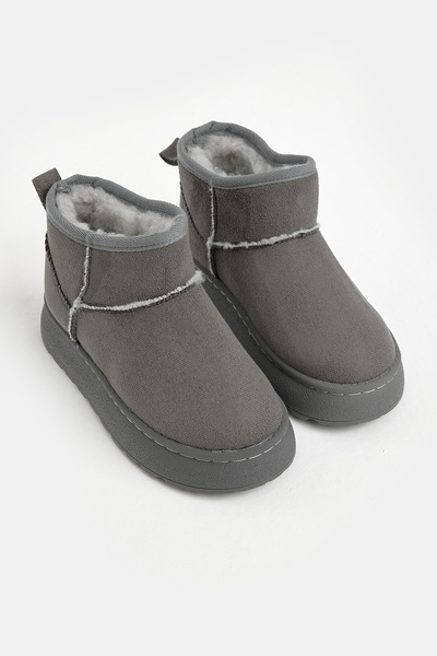 Tonny Black Children's Unisex Gray Thick Poly Sole Casual Boots with Fur Inside and Suede Look