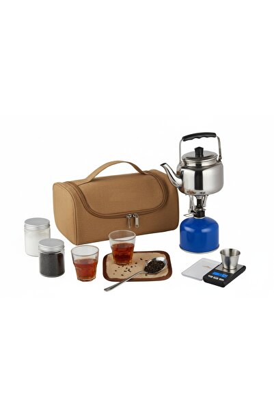 Biki طقم شاي للتخييم - موقد محمول، إبريق شاي، ميزان إلكتروني، أكواب وملحقات