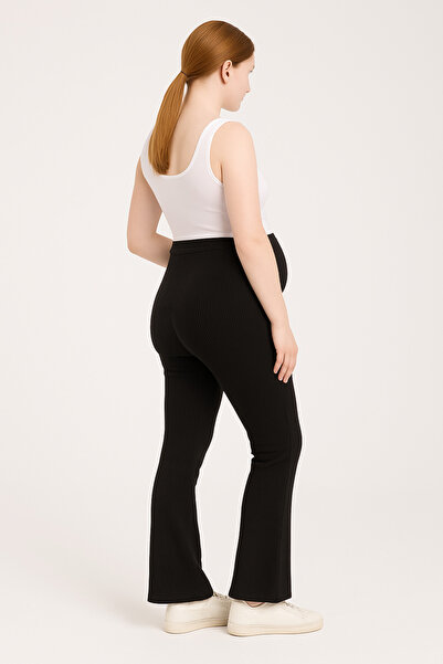 BANEGA Flared F Corded Fabric Fabric Adjustable High Waist Flexible t Shaping / Sculpting Black Maternity Leggings