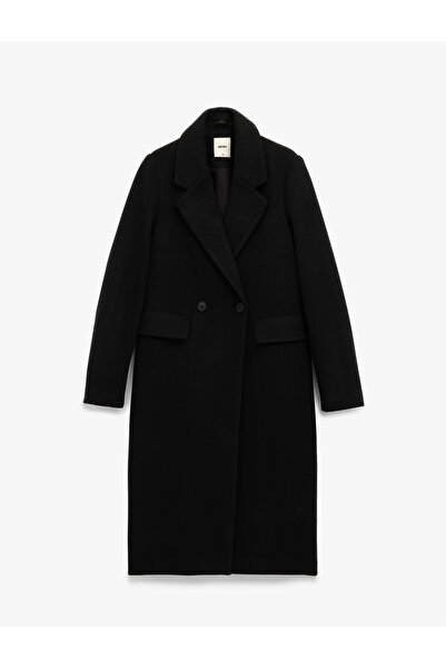 Koton Double-Breasted Long Sleeve Jacket with Pockets, Collar, Long Cashmere Coat