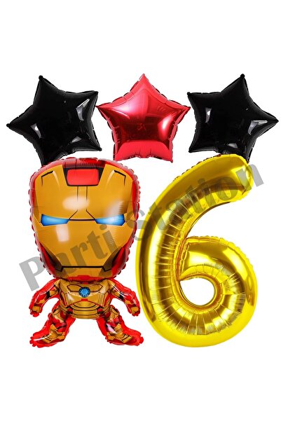 Parti Station Avengers Iron Man Concept 6 Years Old Gold Number Balloon Set Iron Man Concept Birthday Balloon Set