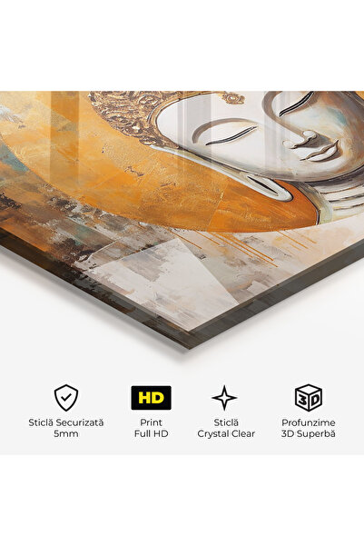 Arthub Glass Painting, Bedroom and Living Room, Buddha, Cream Circle Buddha