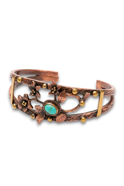 Otto Man Steel Jewelry Kadın Bakır Bileklik Turkuaz Firuze Doğal Taşlı Oval Ç...