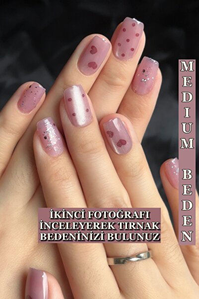 Easy Beauty Kedi Gözü MEDIUM Beden Kısa Küt 10 Adet Takma Tırnak Seti T058