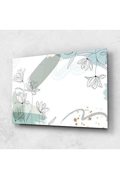 Arthub Tablou Sticla,Dormitor si Living, Flori Desenate, Black Blue Line