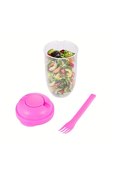 zola Fruit or vegetable salad bowl, plastic, includes fork and sauce container, 19x9 cm, pink