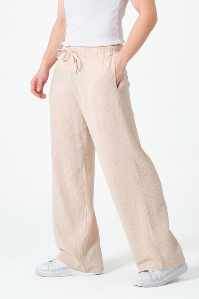 RELAXL 100% Cotton Oversized Wide Leg Muslin Beige Sweatpants S-12Xl