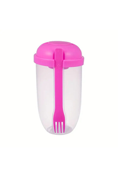 zola Fruit or vegetable salad bowl, plastic, includes fork and sauce container, 19x9 cm, pink