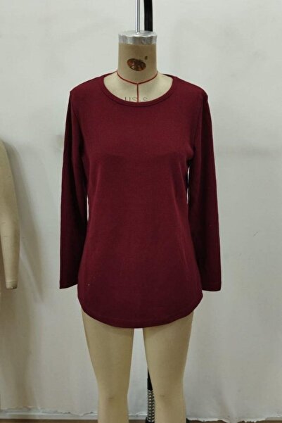 Mossta Buttoned Back Crew Neck Waffle Blouse - Burgundy