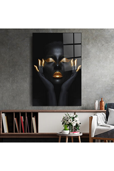 Arthub Tablou Sticla,Dormitor si Living, Black And Gold, Fingertips Gold Makeup