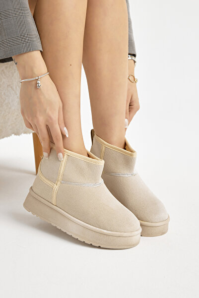 Tonny Black Women's Beige Thick Poly Sole Suede Look Casual Boots