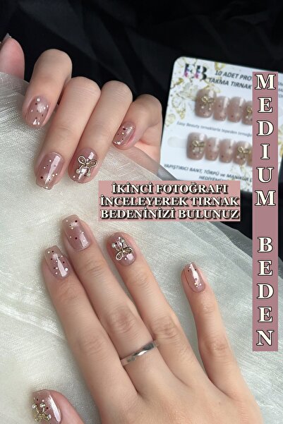 Easy Beauty Kedi Gözü MEDIUM Beden Kısa Küt 10 Adet Takma Tırnak Seti T061