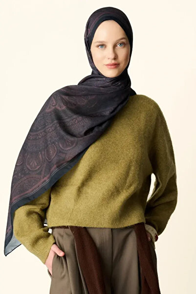 Madame Polo Clara Patterned Cotton Textured Shawl - Bitter Brown
