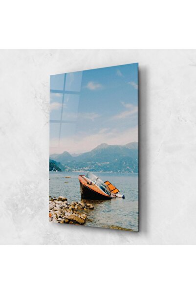 Arthub Glass Painting, Bedroom and Living Room, Lakes, Boat On The Lake