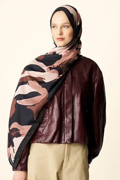 Madame Polo Liva Patterned Cotton Textured Shawl - Bitter Brown