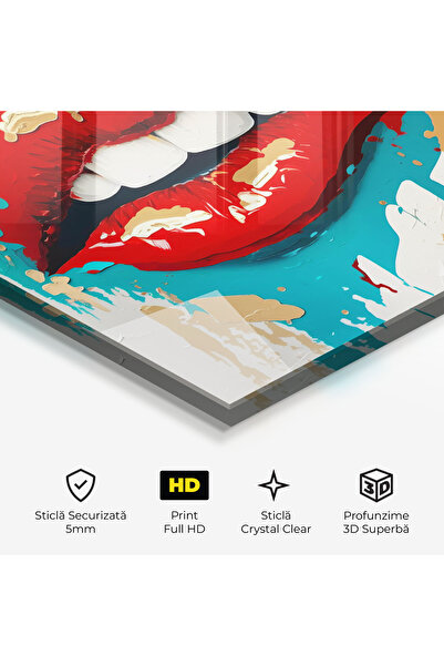 Arthub Tablou Sticla,Dormitor si Living, Lips, Red Gold Lips