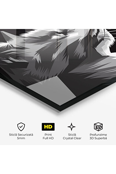 Arthub Glass Painting, Bedroom and Living Room, Black and White, Grey Cat On Black