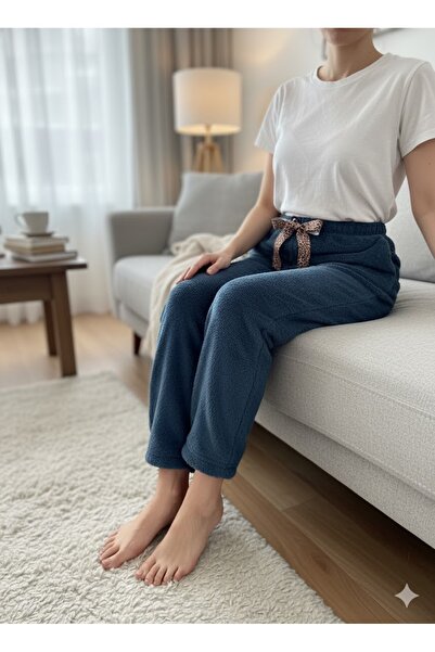 FAMES PİJAMA Women's Blue Plush Pajama Bottoms