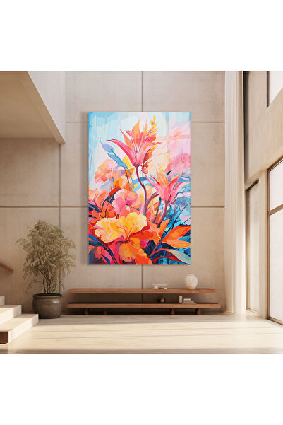 Arthub Glass Painting, Bedroom and Living Room, Painting Texture, Orange Art Flower