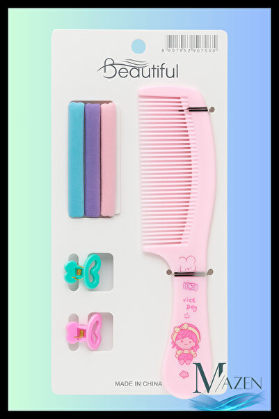 MAZEN Σετ χτένας και αξεσουάρ μαλλιών |   Πολύχρωμη πόρπη από καουτσούκ + 2 μ...