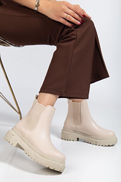 Aymood 812-2137 Бежови еластични дамски ботуши за ежедневно носене