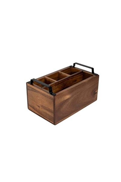 Acacia Wooden Organizer Box with Black Metal Handles
