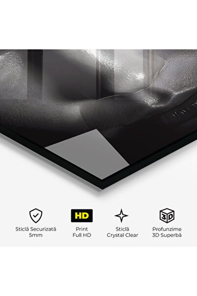 Arthub Tablou Sticla,Dormitor si Living, Alb Negru, Closeup Portrait