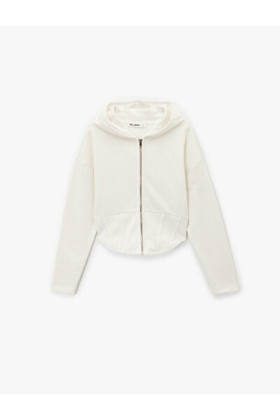 Koton Hooded Slim Fit Zippered Corset Detailed Crop Cardigan