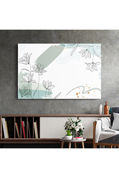 Arthub Tablou Sticla,Dormitor si Living, Flori Desenate, Black Blue Line