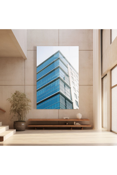Arthub Glass Painting, Bedroom and Living Room, Urban, Blue Glass Tower