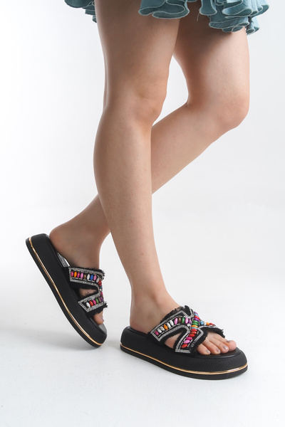 FEMME Γυναικείες παντόφλες με χοντρό τακούνι Laurel με λεπτομέρειες